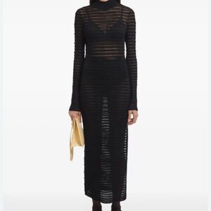 K TOO Bodycon Black Long Sleeve Dress Spandex Blend XS Sheer.